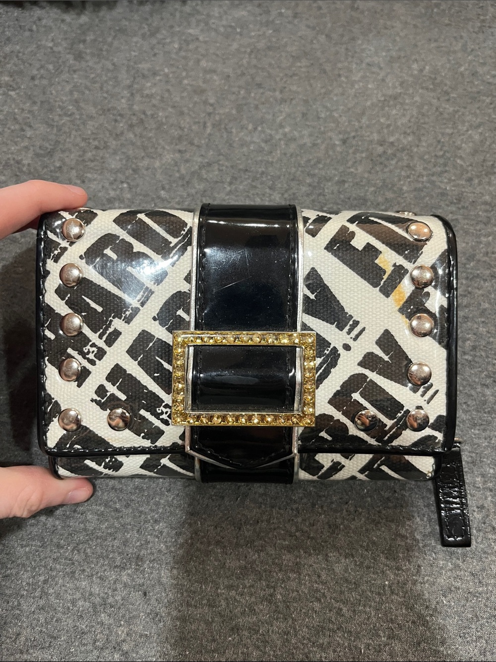 Black White Studded Wallet Spells "Ed Hardy"
